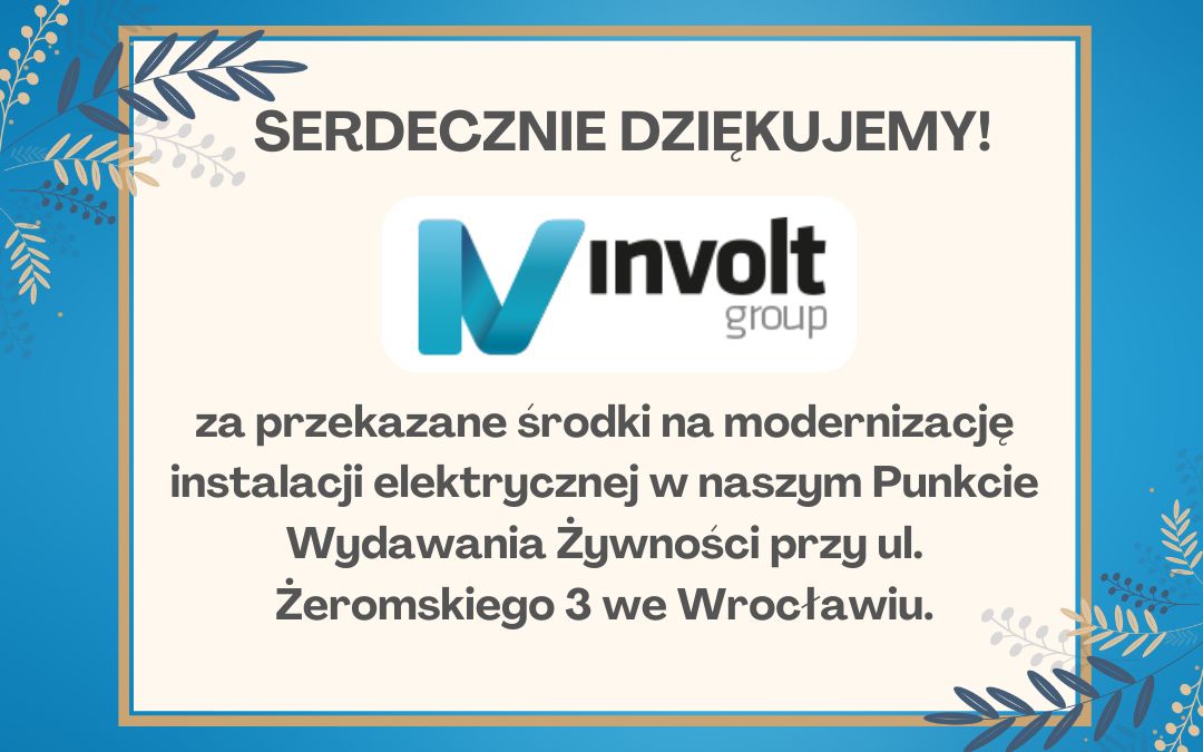 Podziękowania dla firmy Involt Group Sp. z o.o.